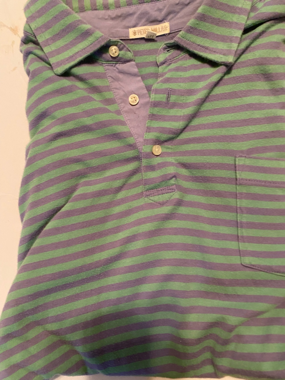 Peter Millar Green and Purple Striped Button-Down Polo